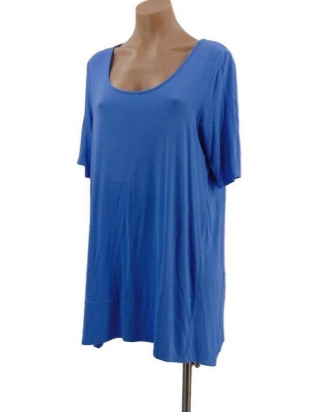 J Jill Wearever Womens Blue Knit Tunic Top M S/S Asymmetrical Dipped Hem Leisure